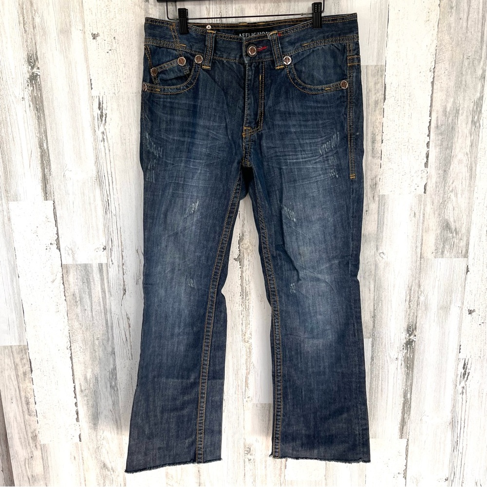 Affliction Men’s Cooper Relaxed Boot Blue Denim Distressed Jeans Size 34X31